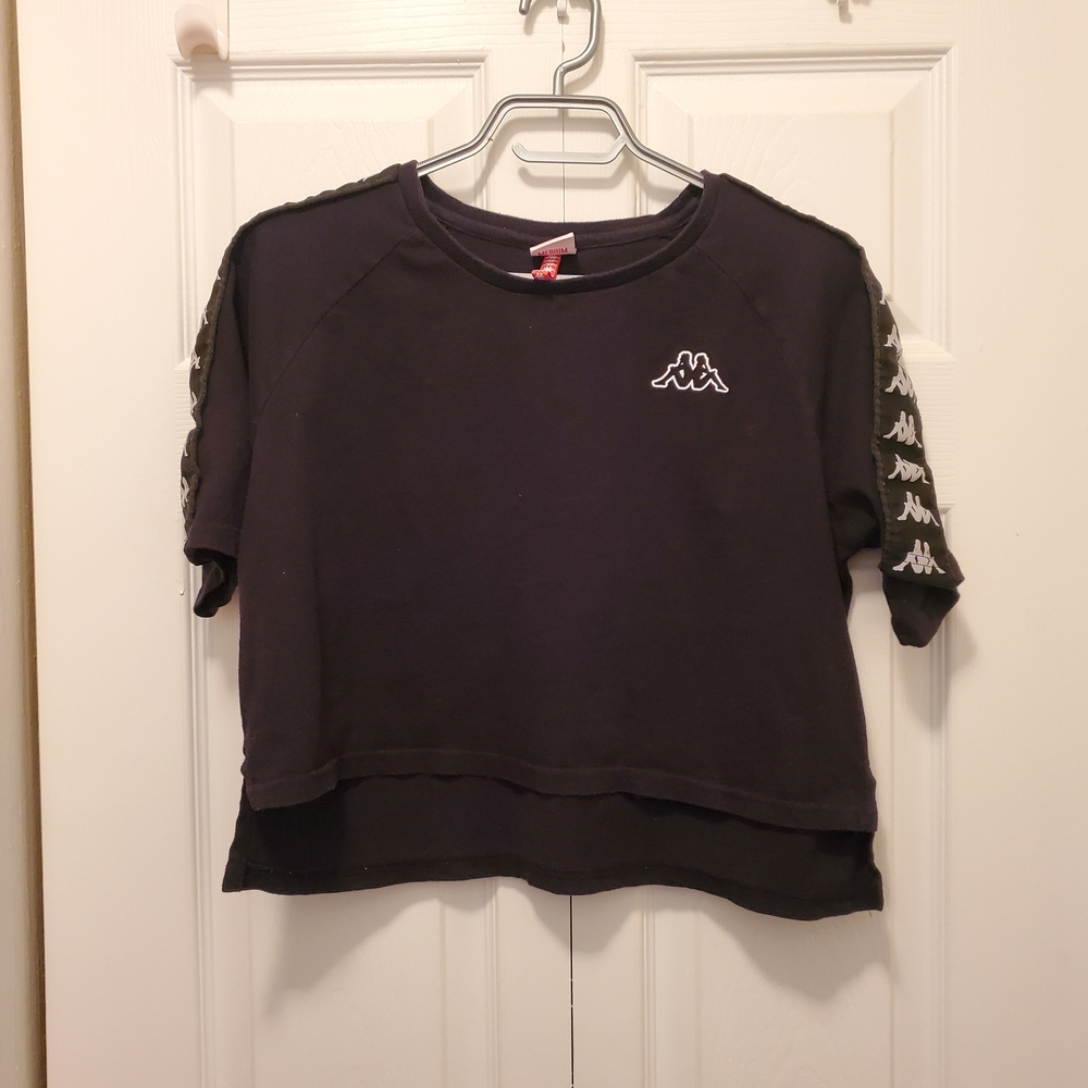 Kappa Black Logo Tape Short Sleeve Crop Top Size Medium